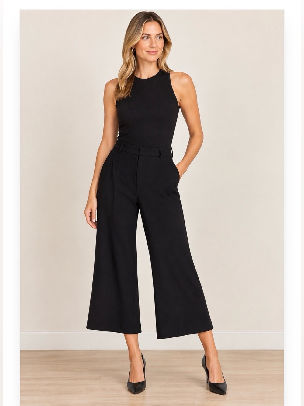 H&M Black Wide-Leg Crop Trousers